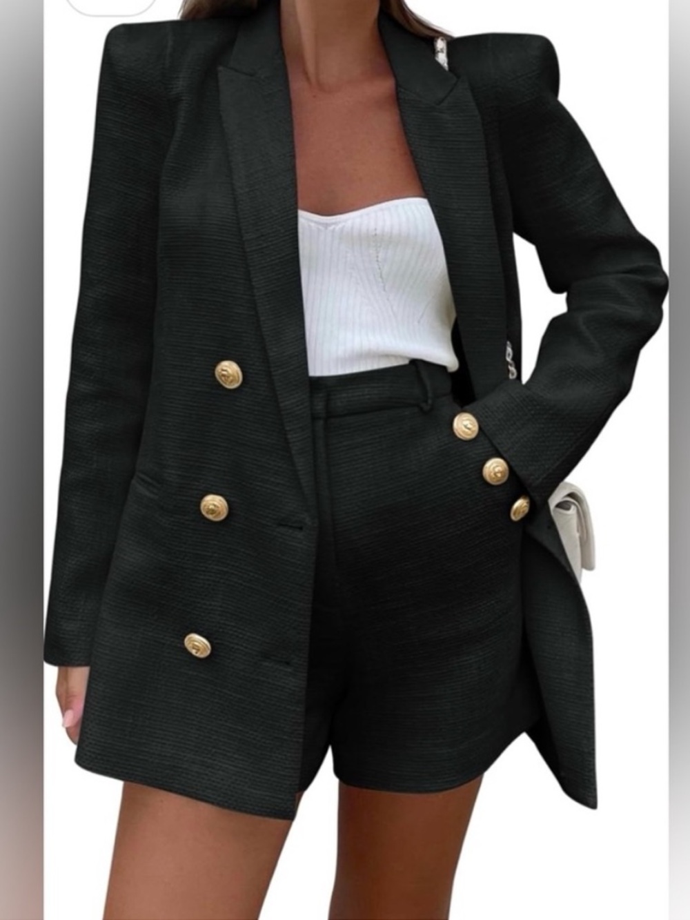 Black Double-Breasted Blazer Jacket with Gold Buttons